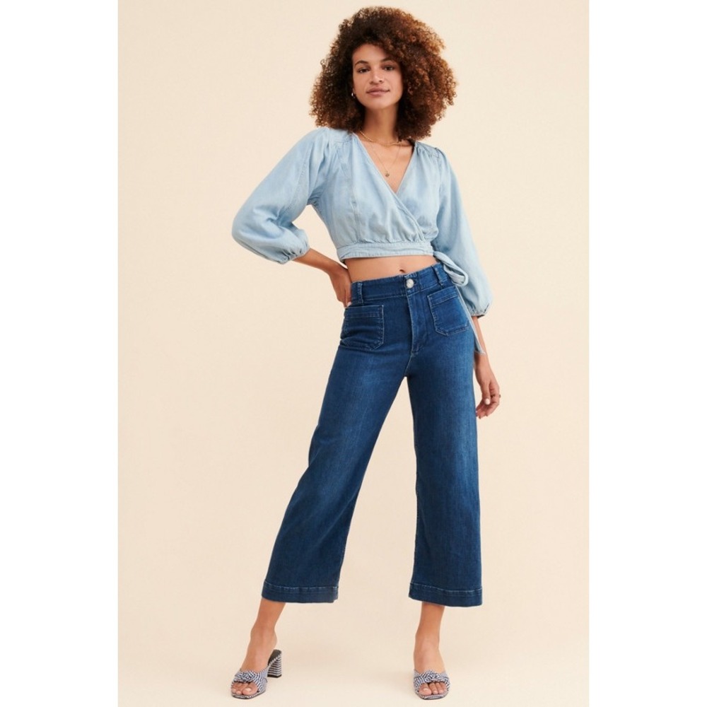 Pilcro Anthropologie The Skipper Wide Leg Cropped‎ Jeans Dark Wash Size 29 Tall